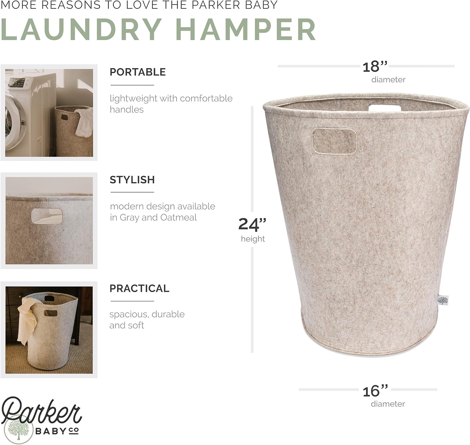 Parker Baby Nursery Laundry Hamper - Felt Storage Basket and Baby Hamper for Nursery (Oatmeal) - Image 2